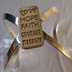 Rustic Cuff RC (Stamped) Quote Cuff Bracelet Silverton & Goldtone Apx 2.25" Wide